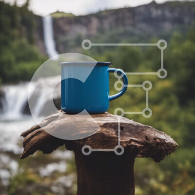 Intra Συλλεκτικό Ξύλινο Παζλ Plywood 4mm - Μπλε κούπα στο ξύλινο κούτσουρο μπροστά από τον καταρράκτη Σε Ξύλινο Κουτί - Διαστάσεις: 10x10 cm – 25 κομμάτια - Image 1