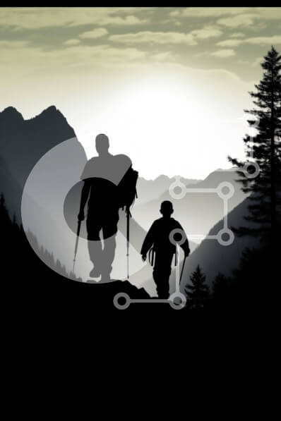 Intra Συλλεκτικό Ξύλινο Παζλ Plywood  4mm - Πατέρας και γιος Πεζοπορία στα βουνά Σε Ξύλινο Κουτί - Διαστάσεις Puzzle: 10x10 cm – 25 κομμάτια