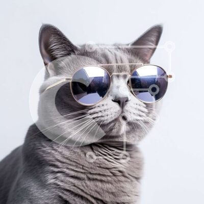 Intra Συλλεκτικό Ξύλινο Παζλ Plywood  4mm - Cool Cat: Grey Feline φοράει γυαλιά ηλίου Σε Ξύλινο Κουτί - Διαστάσεις: 10x10 cm – 25 κομμάτια - Image 1