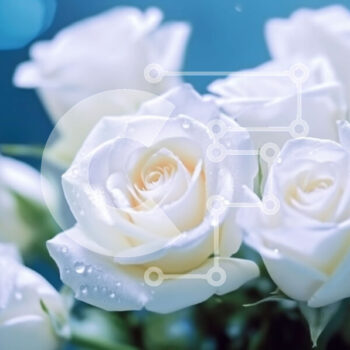 Intra Συλλεκτικό Ξύλινο Παζλ Plywood  4mm - Όμορφη εικόνα λευκών τριαντάφυλλων σε ζωντανό μπλε φόντο Σε Ξύλινο Κουτί - Διαστάσεις Puzzle: 10x10 cm – 25 κομμάτια - Image 1