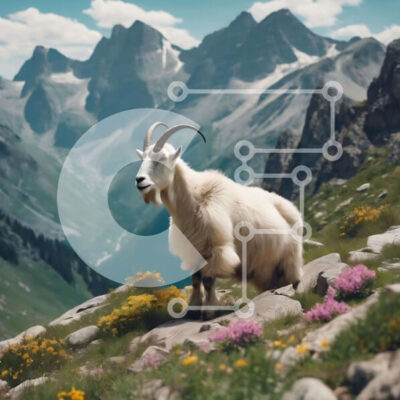 Intra Συλλεκτικό Ξύλινο Παζλ Plywood 4mm - Λευκή κατσίκα που στέκεται στο βουνό με τα πολύχρωμα λουλούδια Σε Ξύλινο Κουτί - Διαστάσεις: 10x10 cm – 25 κομμάτια - Image 1