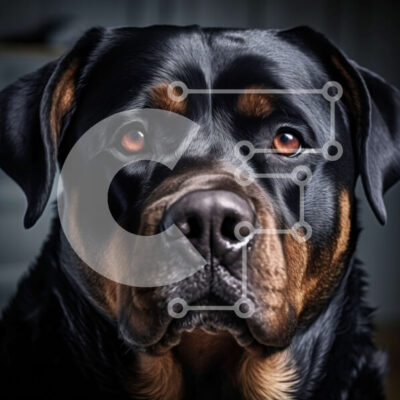 Intra Συλλεκτικό Ξύλινο Παζλ Plywood  4mm - Κοντινό πλάνο του προσώπου ενός σκύλου Rottweiler Σε Ξύλινο Κουτί - Διαστάσεις: 10x10 cm – 25 κομμάτια - Image 1