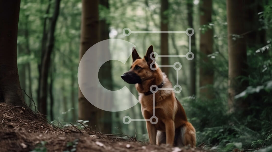 Intra Συλλεκτικό Ξύλινο Παζλ Plywood  4mm - Όμορφη εικόνα γερμανικού ποιμενικού σκύλου στην εκκαθάριση του δάσους Σε Ξύλινο Κουτί - Διαστάσεις: 10x10 cm – 25 κομμάτια