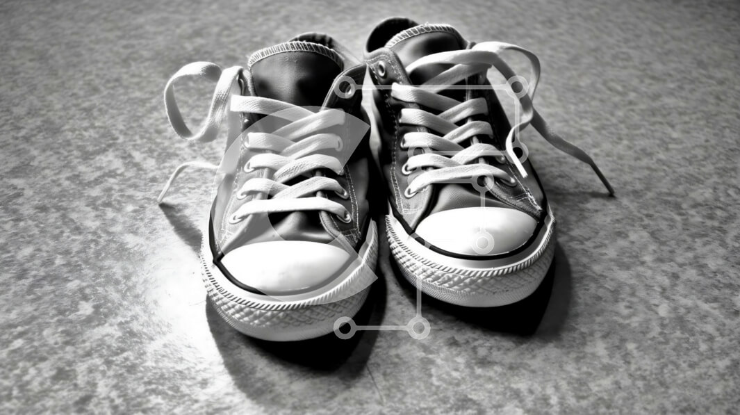 Intra Συλλεκτικό Ξύλινο Παζλ Plywood  4mm - Κομψά ασπρόμαυρα αθλητικά παπούτσια σε κομψό γκρι πάτωμα Σε Ξύλινο Κουτί - Διαστάσεις Puzzle: 10x10 cm – 25 κομμάτια