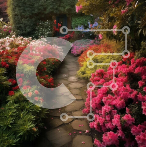 Intra Συλλεκτικό Ξύλινο Παζλ Plywood  4mm - Ήσυχο μονοπάτι κήπου με εξοχικό σπίτι και πολύχρωμα λουλούδια Σε Ξύλινο Κουτί - Διαστάσεις: 10x10 cm – 25 κομμάτια - Image 1