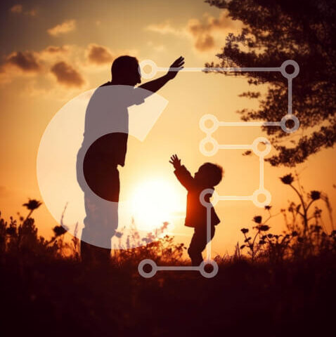 Intra Συλλεκτικό Ξύλινο Παζλ Plywood  4mm - Πατέρας και παιδί παίζουν μαζί στο χωράφι στο ηλιοβασίλεμα Σε Ξύλινο Κουτί - Διαστάσεις Puzzle: 10x10 cm – 25 κομμάτια - Image 1