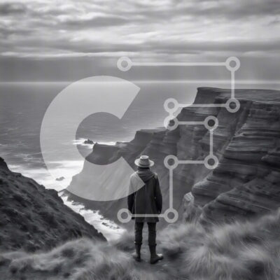 Intra Συλλεκτικό Ξύλινο Παζλ Plywood  4mm - Άνθρωπος στον γκρεμό με θέα στον ωκεανό σε μαύρο και άσπρο Σε Ξύλινο Κουτί - Διαστάσεις: 10x10 cm – 25 κομμάτια - Image 1