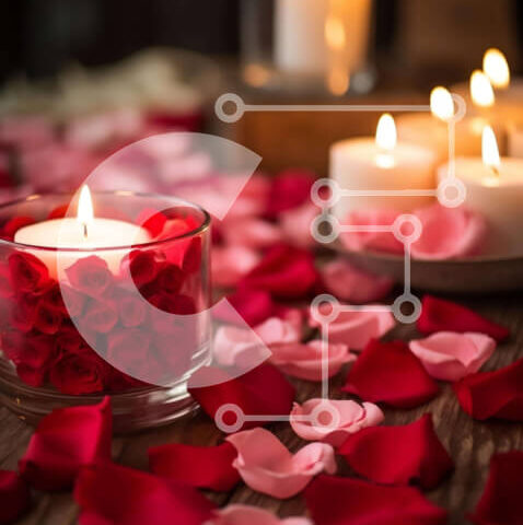 Intra Συλλεκτικό Ξύλινο Παζλ Plywood  4mm - Ρομαντικό κερί και ροδοπέταλα σε ξύλινο τραπέζι Σε Ξύλινο Κουτί - Διαστάσεις Puzzle: 10x10 cm – 25 κομμάτια - Image 1