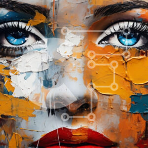 Intra Συλλεκτικό Ξύλινο Παζλ Plywood  4mm - Πολύχρωμη γυναίκα ζωγραφισμένη στο πρόσωπο με φωτεινά μπλε μάτια Σε Ξύλινο Κουτί - Διαστάσεις Puzzle: 10x10 cm – 25 κομμάτια