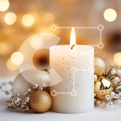 Intra Συλλεκτικό Ξύλινο Παζλ Plywood  4mm - Λευκό κερί με χρυσά στολίδια και φώτα Bokeh Σε Ξύλινο Κουτί - Διαστάσεις: 10x10 cm – 25 κομμάτια - Image 1