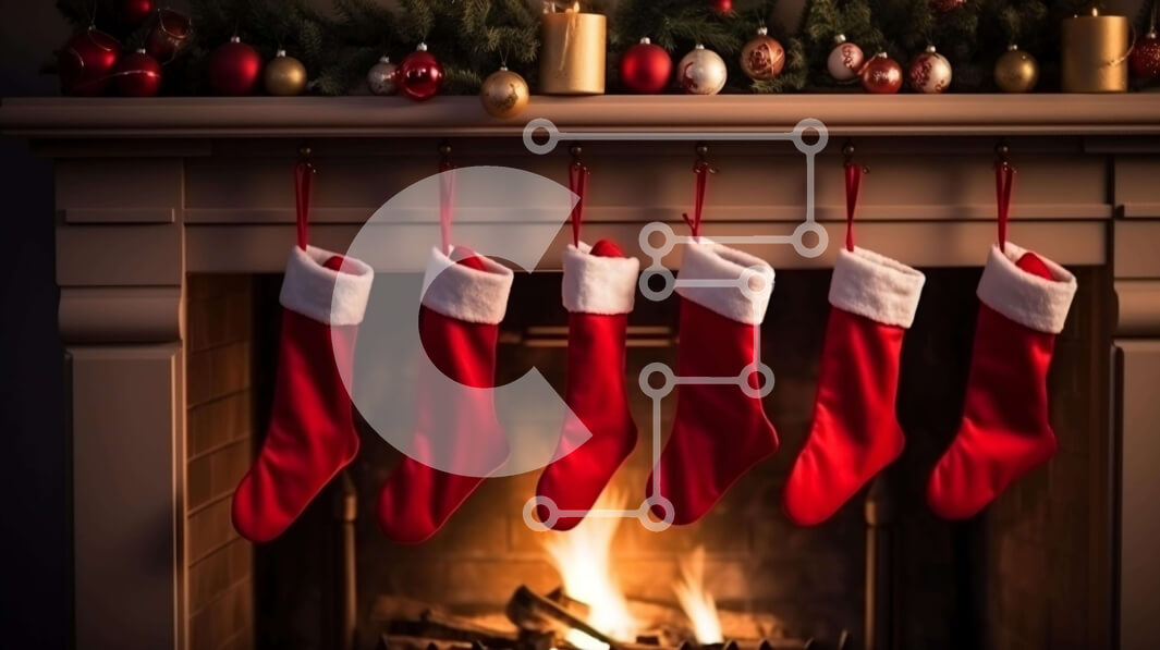 Intra Συλλεκτικό Ξύλινο Παζλ Plywood  4mm - Κόκκινες κάλτσες κρεμασμένες στο τζάκι με χριστουγεννιάτικα φωτάκια και στολίδια Σε Ξύλινο Κουτί - Διαστάσεις: 10x10 cm – 25 κομμάτια