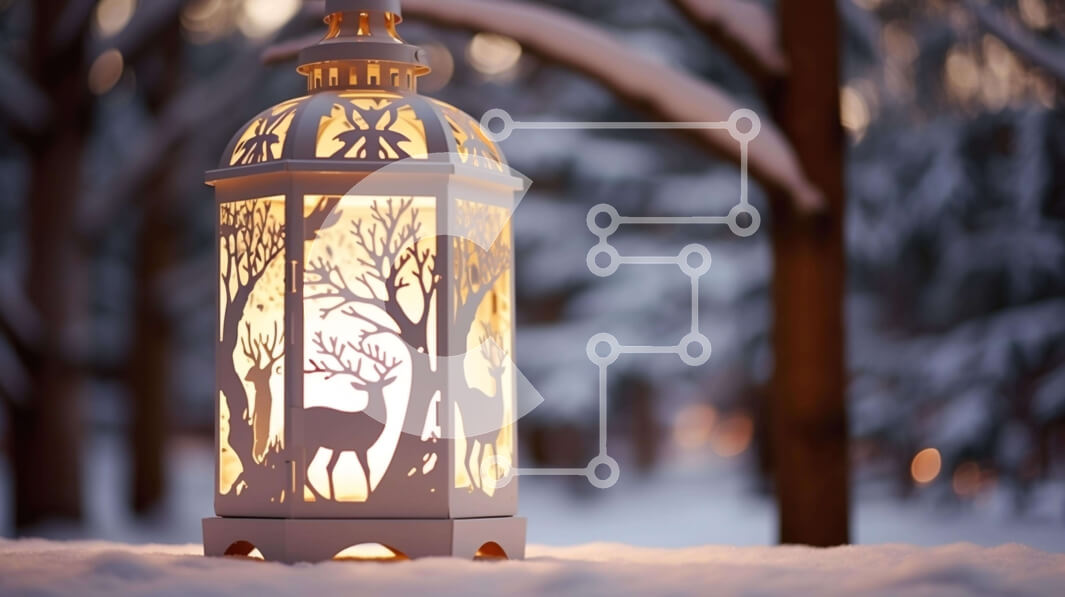 Intra Συλλεκτικό Ξύλινο Παζλ Plywood  4mm - Χειμερινό φανάρι που φωτίζει το χιονισμένο τοπίο Σε Ξύλινο Κουτί - Διαστάσεις Puzzle: 10x10 cm – 25 κομμάτια