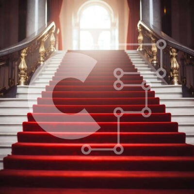 Intra Συλλεκτικό Ξύλινο Παζλ Plywood  4mm - Περίτεχνη σκάλα με κόκκινο χαλί που οδηγεί σε διακοσμημένο κτήριο Σε Ξύλινο Κουτί - Διαστάσεις Puzzle: 10x10 cm – 25 κομμάτια - Image 1