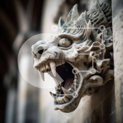 Intra Συλλεκτικό Ξύλινο Παζλ Plywood  4mm - Πέτρινο γλυπτό κεφαλής δράκου στο παλιό κτίριο Σε Ξύλινο Κουτί - Διαστάσεις Puzzle: 10x10 cm – 25 κομμάτια - Image 1