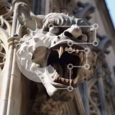 Intra Συλλεκτικό Ξύλινο Παζλ Plywood  4mm - Κεφάλι Gargoyle σε περίτεχνη πρόσοψη κτιρίου Σε Ξύλινο Κουτί - Διαστάσεις Puzzle: 10x10 cm – 25 κομμάτια - Image 1