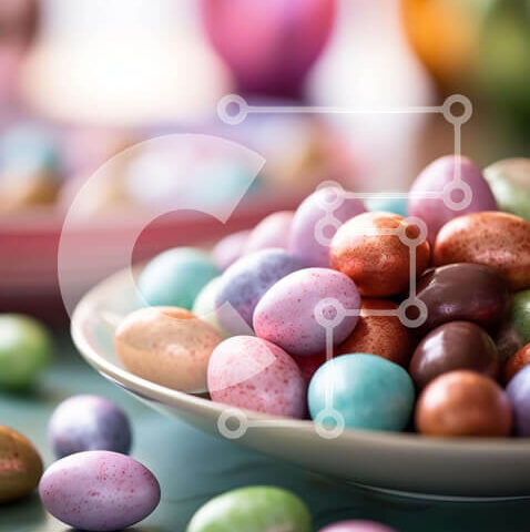 Intra Συλλεκτικό Ξύλινο Παζλ Plywood  4mm - Πολύχρωμα Πασχαλινά αυγά σε ένα τραπέζι Σε Ξύλινο Κουτί - Διαστάσεις: 10x10 cm – 25 κομμάτια - Image 1