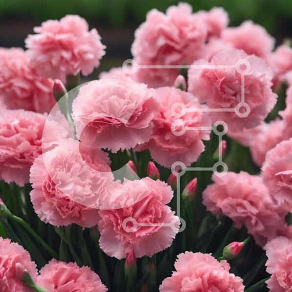 Intra Συλλεκτικό Ξύλινο Παζλ Plywood  4mm - Μπουκέτο με ροζ γαρύφαλλα σε έναν κήπο Σε Ξύλινο Κουτί - Διαστάσεις: 10x10 cm – 25 κομμάτια