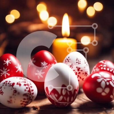 Intra Συλλεκτικό Ξύλινο Παζλ Plywood  4mm - Διακοσμημένα Πασχαλινά αυγά σε ξύλινο τραπέζι με κεριά Σε Ξύλινο Κουτί - Διαστάσεις: 10x10 cm – 25 κομμάτια - Image 1