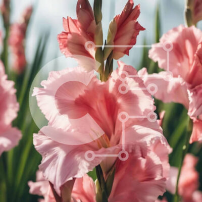 Intra Συλλεκτικό Ξύλινο Παζλ Plywood  4mm - Ανθισμένα ροζ λουλούδια Gladiolus σε φυσικό περιβάλλον Σε Ξύλινο Κουτί - Διαστάσεις: 10x10 cm – 25 κομμάτια - Image 1