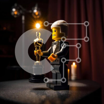 Intra Συλλεκτικό Ξύλινο Παζλ Plywood 4mm - Φιγούρα Lego με αγαλματίδιο Όσκαρ και κεριά Σε Ξύλινο Κουτί - Διαστάσεις: 10x10 cm – 25 κομμάτια - Image 1