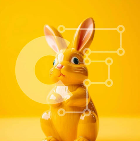 Intra Συλλεκτικό Ξύλινο Παζλ Plywood 4mm - Μικρό κίτρινο ειδώλιο λαγουδάκι σε πορτοκαλί φόντο Σε Ξύλινο Κουτί - Διαστάσεις Puzzle: 10x10 cm – 25 κομμάτια - Image 1