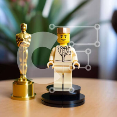 Intra Συλλεκτικό Ξύλινο Παζλ Plywood  4mm - Φιγούρα Lego με αγαλματίδιο Oscar Σε Ξύλινο Κουτί - Διαστάσεις: 10x10 cm – 25 κομμάτια - Image 1