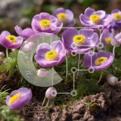 Intra Συλλεκτικό Ξύλινο Παζλ Plywood  4mm - Ομάδα μωβ ανεμώνων σε φυσικό κήπο ή δάσος Σε Ξύλινο Κουτί - Διαστάσεις: 10x10 cm – 25 κομμάτια - Image 1