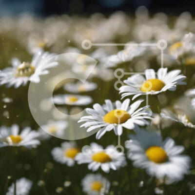 Intra Συλλεκτικό Ξύλινο Παζλ Plywood  4mm - Πεδίο με λευκές και κίτρινες μαργαρίτες στη χλοώδη περιοχή Σε Ξύλινο Κουτί - Διαστάσεις: 10x10 cm – 25 κομμάτια - Image 1