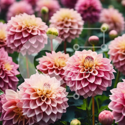 Intra Συλλεκτικό Ξύλινο Παζλ Plywood  4mm - Ροζ λουλούδια Ντάλια που ανθίζουν σε ένα ανοιχτό χωράφι Σε Ξύλινο Κουτί - Διαστάσεις: 10x10 cm – 25 κομμάτια - Image 1