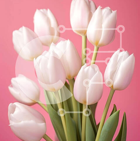 Intra Συλλεκτικό Ξύλινο Παζλ Plywood 4mm - Λευκές τουλίπες και μικτά λουλούδια σε βάζο σε ροζ φόντο Σε Ξύλινο Κουτί - Διαστάσεις: 10x10 cm – 25 κομμάτια - Image 1