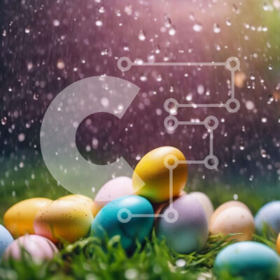 Intra Συλλεκτικό Ξύλινο Παζλ Plywood 4mm - Πολύχρωμα Πασχαλινά αυγά στο γρασίδι με τη βροχή Σε Ξύλινο Κουτί - Διαστάσεις: 10x10 cm – 25 κομμάτια - Image 1