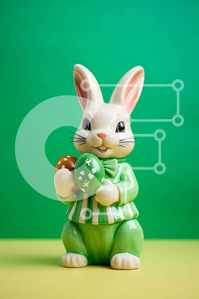 Intra Συλλεκτικό Ξύλινο Παζλ Plywood  4mm - Κεραμικό ειδώλιο λαγουδάκι με πασχαλινά αυγά Σε Ξύλινο Κουτί - Διαστάσεις Puzzle: 10x10 cm – 25 κομμάτια