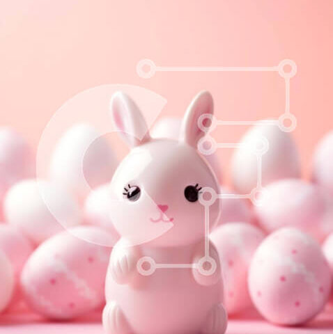 Intra Συλλεκτικό Ξύλινο Παζλ Plywood  4mm - Ειδώλιο λαγουδάκι του Πάσχα με ροζ και λευκά αυγά Σε Ξύλινο Κουτί - Διαστάσεις: 10x10 cm – 25 κομμάτια - Image 1