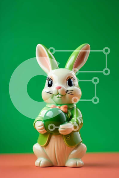 Intra Συλλεκτικό Ξύλινο Παζλ Plywood  4mm - Πασχαλινό ειδώλιο λαγουδάκι που κρατά αυγό σε πορτοκαλί φόντο Σε Ξύλινο Κουτί - Διαστάσεις Puzzle: 10x10 cm – 25 κομμάτια