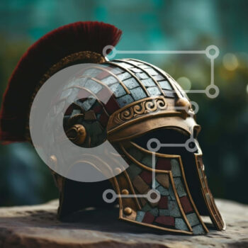 Intra Συλλεκτικό Ξύλινο Παζλ Plywood  4mm - Αρχαίο σπαρτιατικό κράνος σε βράχο με πολύχρωμα μωσαϊκά Σε Ξύλινο Κουτί - Διαστάσεις Puzzle: 10x10 cm – 25 κομμάτια - Image 1