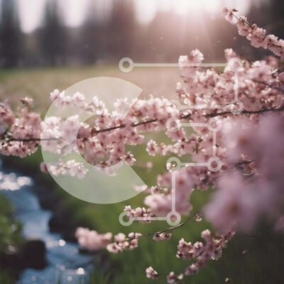 Intra Συλλεκτικό Ξύλινο Παζλ Plywood  4mm - Ανθισμένη κερασιά την άνοιξη με το φως του ήλιου και το ρεύμα Σε Ξύλινο Κουτί - Διαστάσεις: 10x10 cm – 25 κομμάτια - Image 1