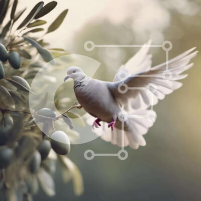 Intra Συλλεκτικό Ξύλινο Παζλ Plywood  4mm - Λευκό Περιστέρι που πετά πάνω από την ελιά Σε Ξύλινο Κουτί - Διαστάσεις: 10x10 cm – 25 κομμάτια - Image 1