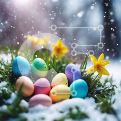 Intra Συλλεκτικό Ξύλινο Παζλ Plywood  4mm - Πολύχρωμα Πασχαλινά αυγά στο χιόνι με ασφόδελους και λουλούδια Σε Ξύλινο Κουτί - Διαστάσεις: 10x10 cm – 25 κομμάτια - Image 1