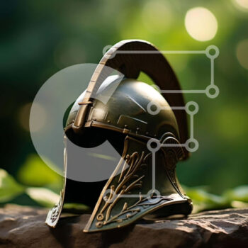 Intra Συλλεκτικό Ξύλινο Παζλ Plywood  4mm - Αρχαίο σπαρτιατικό κράνος σε βράχο με πράσινο φύλλωμα Σε Ξύλινο Κουτί - Διαστάσεις Puzzle: 10x10 cm – 25 κομμάτια - Image 1