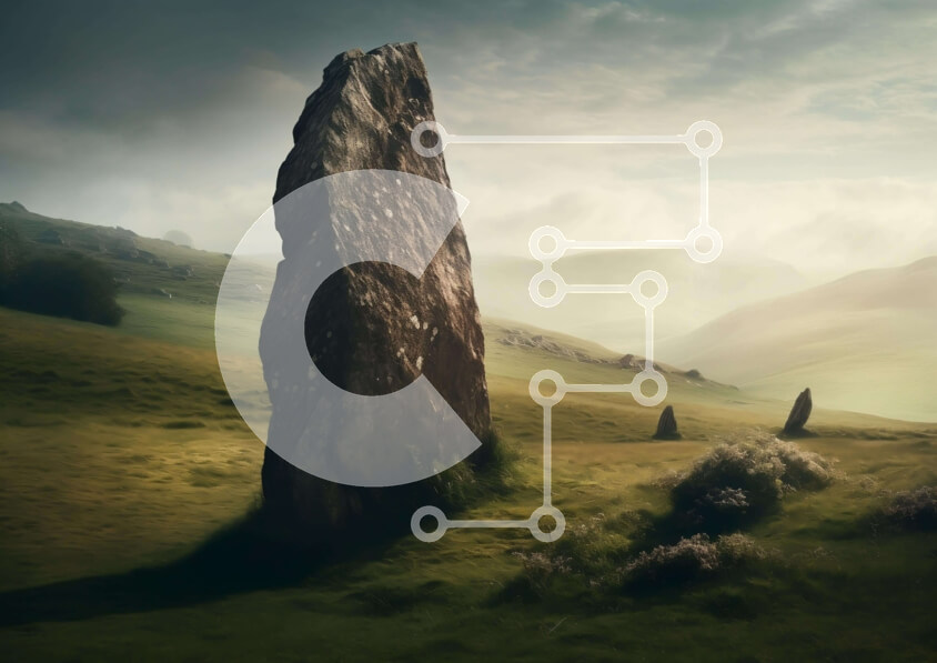 Intra Συλλεκτικό Ξύλινο Παζλ Plywood  4mm - Μεγάλος βράχος σε τοπίο με χορτάρι Σε Ξύλινο Κουτί - Διαστάσεις: 10x10 cm – 25 κομμάτια