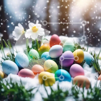 Intra Συλλεκτικό Ξύλινο Παζλ Plywood 4mm - Πολύχρωμα Πασχαλινά αυγά και Νάρκισσοι στο χιόνι Σε Ξύλινο Κουτί - Διαστάσεις Puzzle: 10x10 cm – 25 κομμάτια - Image 1