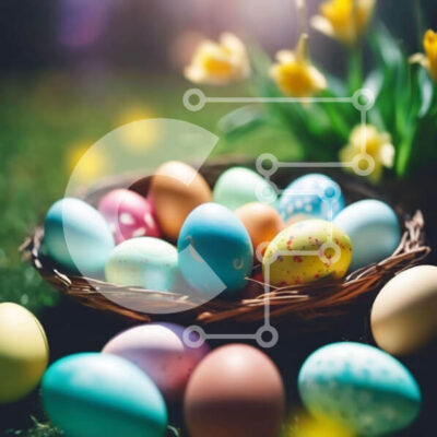 Intra Συλλεκτικό Ξύλινο Παζλ Plywood  4mm - Πολύχρωμο καλάθι με πασχαλινά αυγά με ασφόδελους και τουλίπες Σε Ξύλινο Κουτί - Διαστάσεις: 10x10 cm – 25 κομμάτια - Image 1