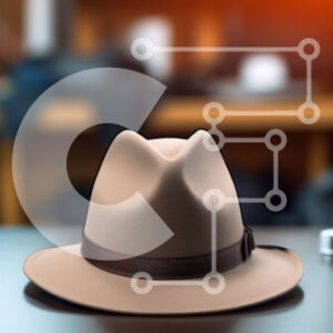 Intra Συλλεκτικό Ξύλινο Παζλ Plywood  4mm - Καφέ καπέλο σε ξύλινο γραφείο με φορητό υπολογιστή και είδη γραφείου Σε Ξύλινο Κουτί - Διαστάσεις: 10x10 cm – 25 κομμάτια