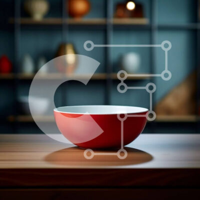 Intra Συλλεκτικό Ξύλινο Παζλ Plywood  4mm - Κόκκινο κεραμικό μπολ σε ξύλινο τραπέζι με φόντο ράφι Σε Ξύλινο Κουτί - Διαστάσεις Puzzle: 10x10 cm – 25 κομμάτια - Image 1