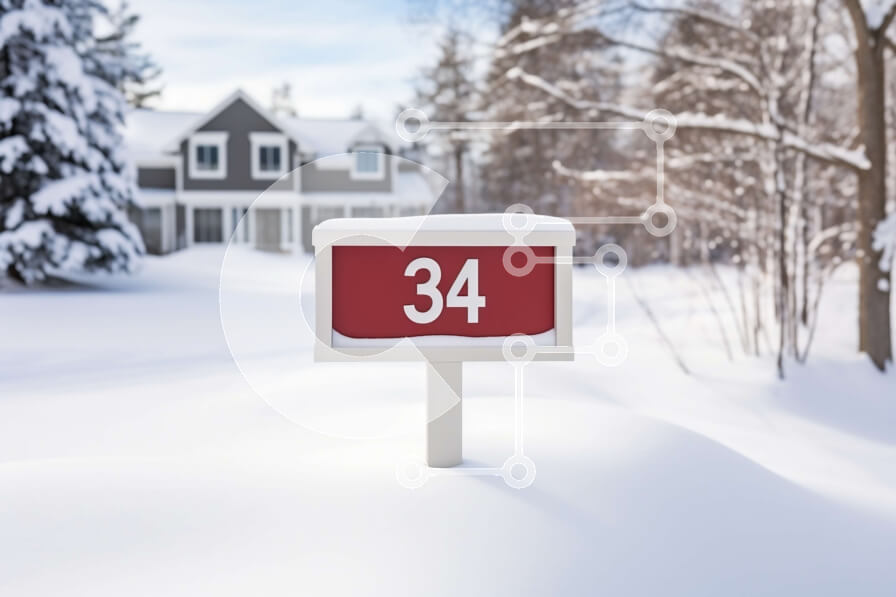 Intra Συλλεκτικό Ξύλινο Παζλ Plywood  4mm - Κόκκινο γραμματοκιβώτιο στο χιονισμένο τοπίο Σε Ξύλινο Κουτί - Διαστάσεις Puzzle: 10x10 cm – 25 κομμάτια