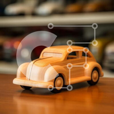 Intra Συλλεκτικό Ξύλινο Παζλ Plywood  4mm - Κλασικό ξύλινο αυτοκίνητο σε vintage ξύλινο τραπέζι Σε Ξύλινο Κουτί - Διαστάσεις Puzzle: 10x10 cm – 25 κομμάτια - Image 1