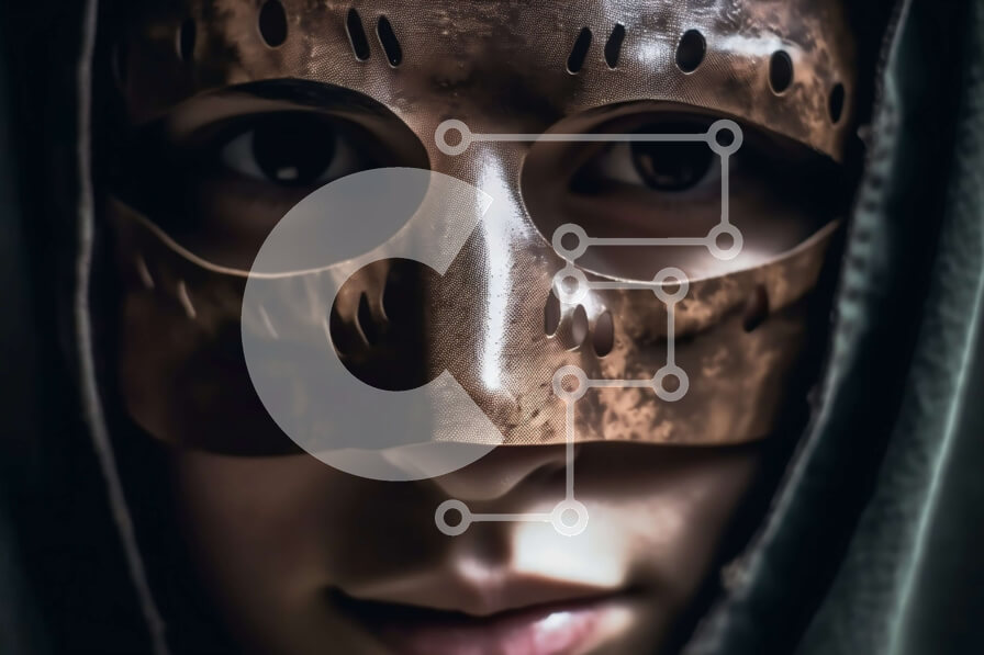 Intra Συλλεκτικό Ξύλινο Παζλ Plywood  4mm - Άτομο που φορά μεταλλική μάσκα κρανίου Σε Ξύλινο Κουτί - Διαστάσεις Puzzle: 10x10 cm – 25 κομμάτια