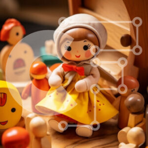 Intra Συλλεκτικό Ξύλινο Παζλ Plywood  4mm - Ξύλινη κούκλα που περιβάλλεται από πολύχρωμα παιχνίδια Σε Ξύλινο Κουτί - Διαστάσεις: 10x10 cm – 25 κομμάτια