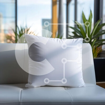 Intra Συλλεκτικό Ξύλινο Παζλ Plywood  4mm - Λευκό μαξιλάρι σε λευκό δερμάτινο καναπέ με θέα στον ορίζοντα της πόλης Σε Ξύλινο Κουτί - Διαστάσεις Puzzle: 10x10 cm – 25 κομμάτια - Image 1