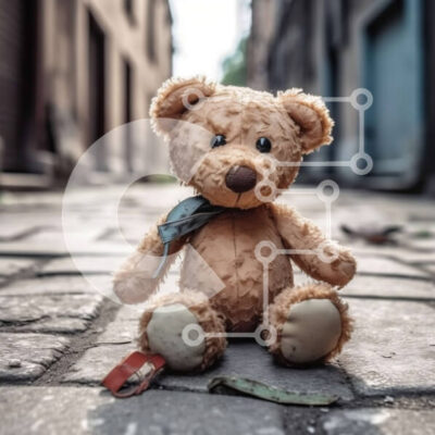 Intra Συλλεκτικό Ξύλινο Παζλ Plywood  4mm - Θλιβερό αρκουδάκι στο Crumbling Cobblestone Street Σε Ξύλινο Κουτί - Διαστάσεις: 10x10 cm – 25 κομμάτια - Image 1